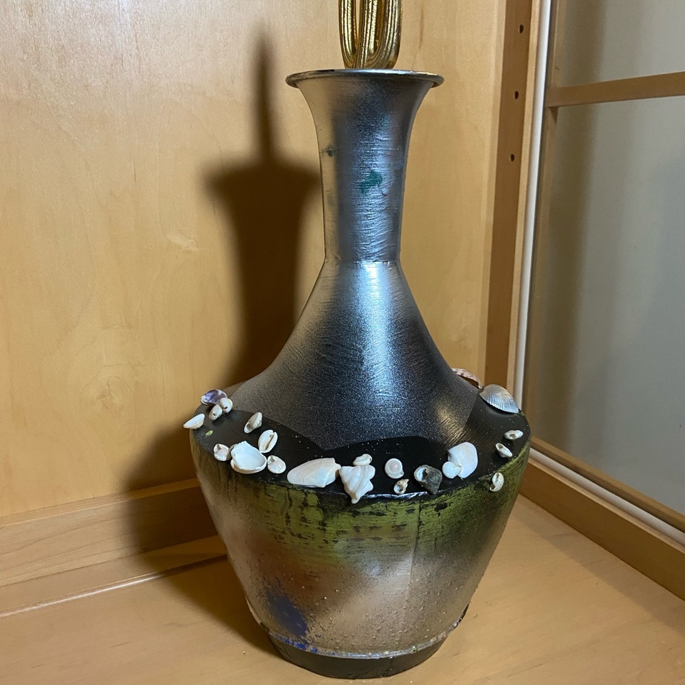 Silver and Black Decorative Vase with Shell Accents